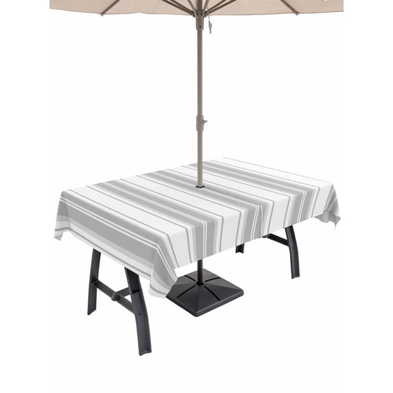 Outdoor Tablecloth with Umbrella Hole for Patio/Picnic/Party/Camping, Grey Striped Waterproof Table Cloth Rectangle Table Cover Washable, Modern Thin Line Vertical Stripes (60"x 120")