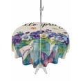 thumbnail image 1 of Outdoor Tablecloth with Umbrella Hole for Patio/Picnic/Party/Camping, Hello Spring Waterproof Table Cloth Round Cover Washable, Pastoral Purple Bottle Floral Rustic Burlap (Dia 60"), 1 of 8