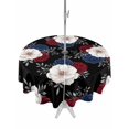 thumbnail image 1 of Outdoor Tablecloth with Umbrella Hole for Patio/Picnic/Party/Camping, Independence Day Waterproof Table Cloth Round Cover Washable, Patriotic Floral Roses Blossom Leaves Black (Dia 60"), 1 of 9