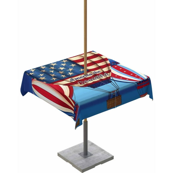 Outdoor Tablecloth with Umbrella Hole for Patio/Picnic/Party/Camping, Independence Day Waterproof Table Cloth Square Cover Washable, Hot Air Balloon Patriotic Star 54"x 54"