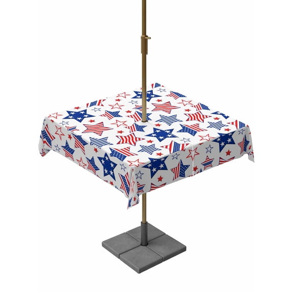 Outdoor Tablecloth with Umbrella Hole for Patio/Picnic/Party/Camping, Independence Day Waterproof Table Cloth Square Cover Washable, Red Blue Stars 250 Years Anniversary (54"x 54")