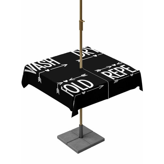 Outdoor Tablecloth with Umbrella Hole for Patio/Picnic/Party/Camping, Laundry Waterproof Table Cloth Square Cover Washable, Funny Wash Dry Fold Minimalist Text Black (60"x 60")