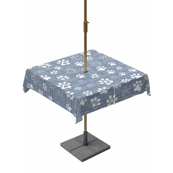 Outdoor Tablecloth with Umbrella Hole for Patio/Picnic/Party/Camping, Light Blue Dog Paw Waterproof Table Cloth Square Cover Washable, Modern Geometric Abstract Aesthetics (54"x 54")