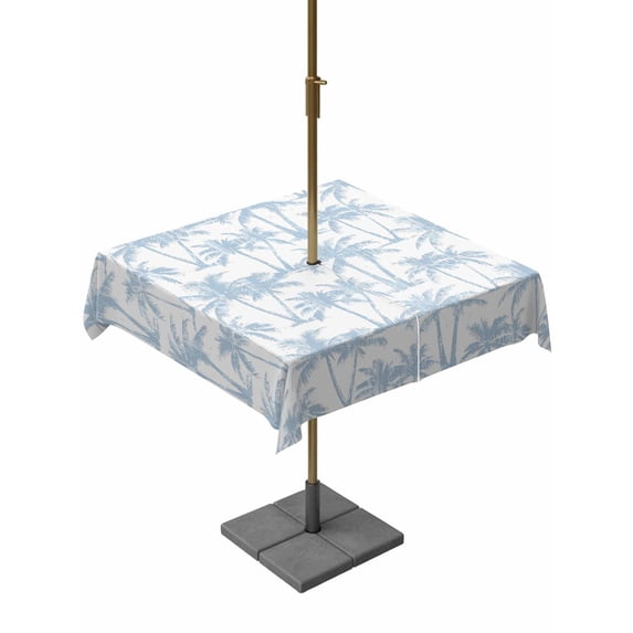 Outdoor Tablecloth with Umbrella Hole for Patio/Picnic/Party/Camping, Light Blue Palm Tree Waterproof Table Cloth Square Cover Washable, Coastal Trees Summer Tropical Botanical (60"x 60")