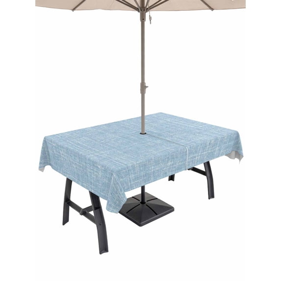 Outdoor Tablecloth with Umbrella Hole for Patio/Picnic/Party/Camping, Light Blue Waterproof Table Cloth Rectangle Table Cover Washable, Farmhouse Vintage Blue Solid Color Modern (60"x 102")