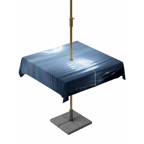 Outdoor Tablecloth with Umbrella Hole for Patio/Picnic/Party/Camping, Midnight Moon Waterproof Table Cloth Square Cover Washable, Natural Night Scenery Dark Blue (54"x 54")