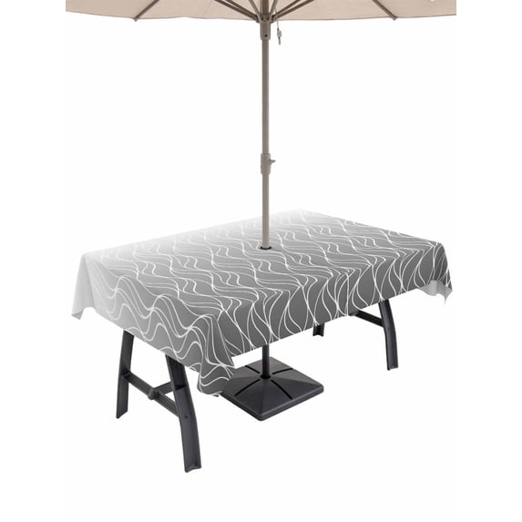 Outdoor Tablecloth with Umbrella Hole for Patio/Picnic/Party/Camping, Modern Black Grey Waterproof Table Cloth Rectangle Table Cover Washable, Abstract Ombre Geometric Morocco (60"x 84")