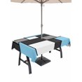 thumbnail image 1 of Outdoor Tablecloth with Umbrella Hole for Patio/Picnic/Party/Camping, Modern Geometric Blue Black Waterproof Table Cloth Rectangle Table Cover Washable, Abstract Minimalist Color Blocks (60"x 84"), 1 of 8