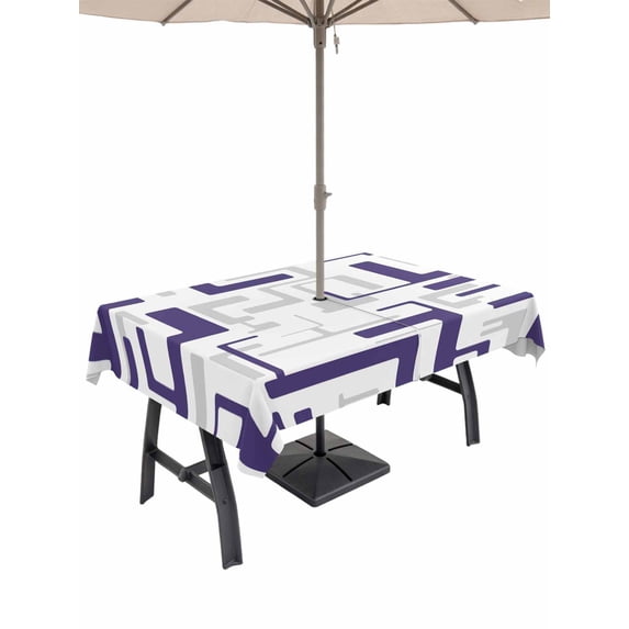Outdoor Tablecloth with Umbrella Hole for Patio/Picnic/Party/Camping, Modern Geometric Blue Waterproof Table Cloth Rectangle Table Cover Washable, Abstract Minimalist Artwork Lines (60"x 120")