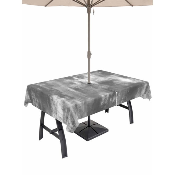 Outdoor Tablecloth with Umbrella Hole for Patio/Picnic/Party/Camping, Modern Minimalist Waterproof Table Cloth Rectangle Table Cover Washable, Abstract Painting Texture Gray (54"x 80")