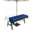 thumbnail image 1 of Outdoor Tablecloth with Umbrella Hole for Patio/Picnic/Party/Camping, Modern Navy Blue Gold Waterproof Table Cloth Rectangle Table Cover Washable, Minimalist Geometric Yellow Striped (60"x 102"), 1 of 8