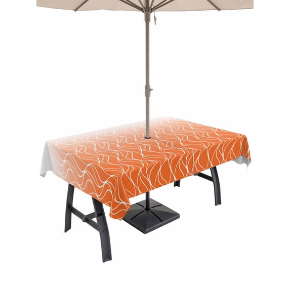 Outdoor Tablecloth with Umbrella Hole for Patio/Picnic/Party/Camping, Modern Orange Waterproof Table Cloth Rectangle Table Cover Washable, Abstract Ombre Geometric Morocco (54"x 80")