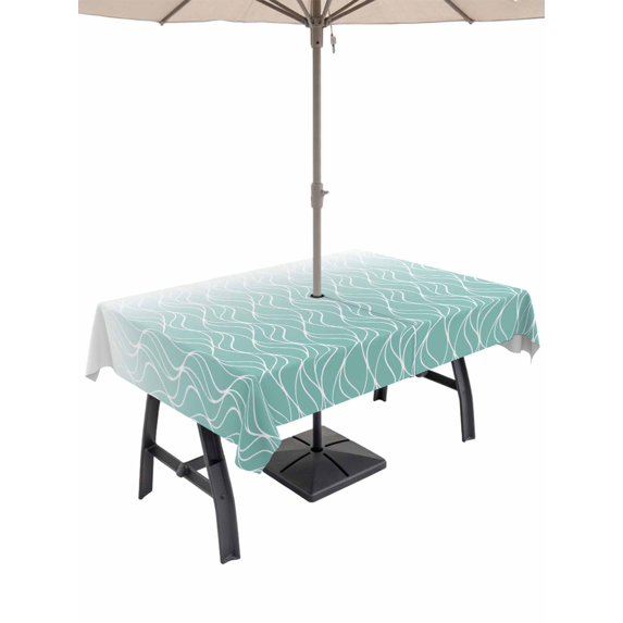 Outdoor Tablecloth with Umbrella Hole for Patio/Picnic/Party/Camping, Modern Teal Green Waterproof Table Cloth Rectangle Table Cover Washable, Abstract Ombre Geometric Morocco (54"x 80")