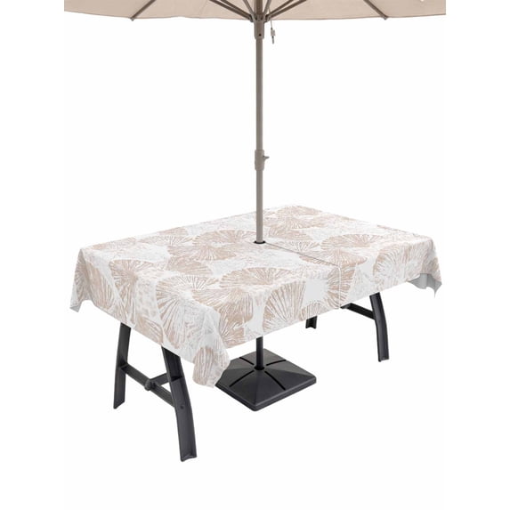 Outdoor Tablecloth with Umbrella Hole for Patio/Picnic/Party/Camping, Nautical Seashell Waterproof Table Cloth Rectangle Table Cover Washable, Summer Coastal Marine Shells Beige (54"x 80")