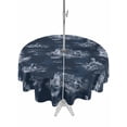thumbnail image 1 of Outdoor Tablecloth with Umbrella Hole for Patio/Picnic/Party/Camping, Nautical Ship Waterproof Table Cloth Round Cover Washable, Farmhouse Blue Ocean Lighthouse Mountain (Dia 54"), 1 of 8