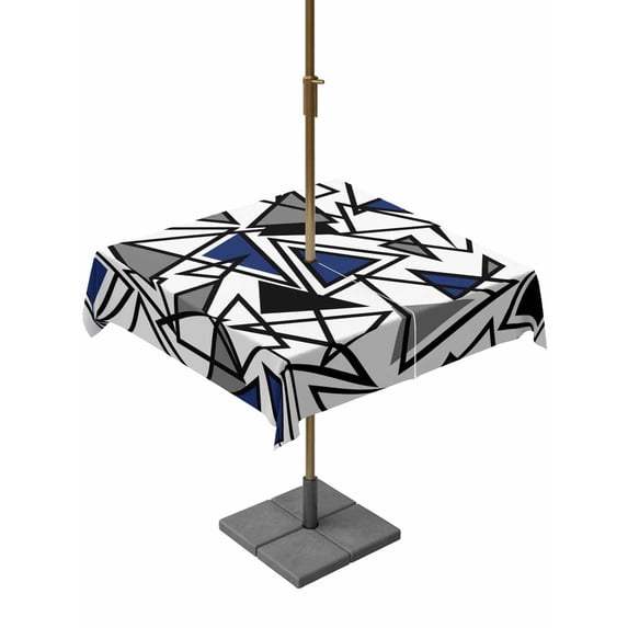 Outdoor Tablecloth with Umbrella Hole for Patio/Picnic/Party/Camping, Navy Blue Black Geometric Waterproof Table Cloth Square Cover Washable, Abstract Art Modern Line (60"x 60")