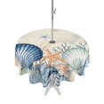 thumbnail image 1 of Outdoor Tablecloth with Umbrella Hole for Patio/Picnic/Party/Camping, Navy Blue Coastal Waterproof Table Cloth Round Cover Washable, Shell Starfish Coral Nautical Beige Ocean (Dia 54"), 1 of 9