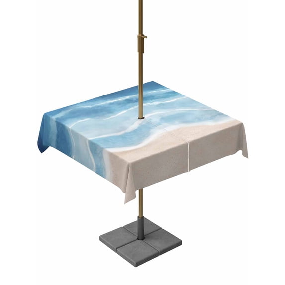 Outdoor Tablecloth with Umbrella Hole for Patio/Picnic/Party/Camping, Navy Blue Coastal Waterproof Table Cloth Square Cover Washable, Waves Summer Beach Ocean Sea (54"x 54")