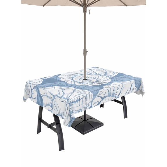 Outdoor Tablecloth with Umbrella Hole for Patio/Picnic/Party/Camping, Navy Blue Conch Waterproof Table Cloth Rectangle Table Cover Washable, Coastal Summer Ocean Nautical (60"x 120")