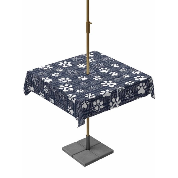Outdoor Tablecloth with Umbrella Hole for Patio/Picnic/Party/Camping, Navy Blue Dog Paw Waterproof Table Cloth Square Cover Washable, Modern Geometric Abstract Aesthetics (60"x 60")