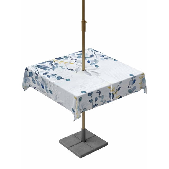 Outdoor Tablecloth with Umbrella Hole for Patio/Picnic/Party/Camping, Navy Blue Eucalyptus Leaves Waterproof Table Cloth Square Cover Washable, Retro Country Leaf Botanical (60"x 60")