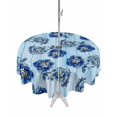 thumbnail image 1 of Outdoor Tablecloth with Umbrella Hole for Patio/Picnic/Party/Camping, Navy Blue Flowers Waterproof Table Cloth Round Cover Washable, Sky Blue Summer Rustic Wood Grain (Dia 60"), 1 of 9