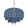 thumbnail image 1 of Outdoor Tablecloth with Umbrella Hole for Patio/Picnic/Party/Camping, Navy Blue Morocco Waterproof Table Cloth Round Cover Washable, Modern Abstract Classic Geometric (Dia 54"), 1 of 8