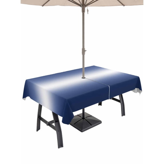 Outdoor Tablecloth with Umbrella Hole for Patio/Picnic/Party/Camping, Navy Blue Ombre Waterproof Table Cloth Rectangle Table Cover Washable, Aesthetic Art Farmhouse Gradient Blue (54"x 80")