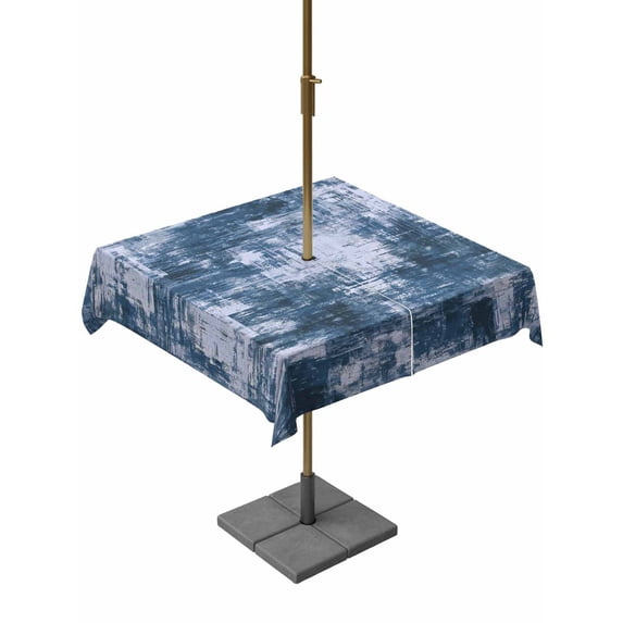 Outdoor Tablecloth with Umbrella Hole for Patio/Picnic/Party/Camping, Navy Blue Ombre Waterproof Table Cloth Square Cover Washable, Gradient Abstract Art Vintage (60"x 60")