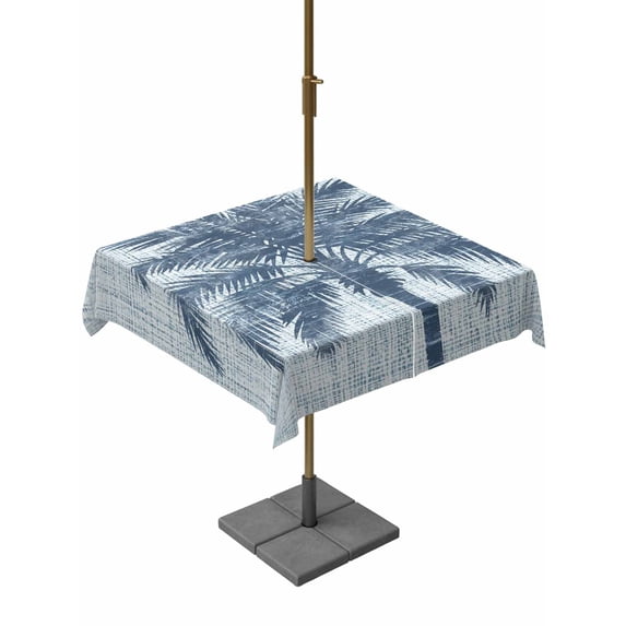 Outdoor Tablecloth with Umbrella Hole for Patio/Picnic/Party/Camping, Navy Blue Palm Tree Waterproof Table Cloth Square Cover Washable, Tropical Summer Coastal Vintage Blue (60"x 60")