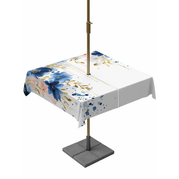 Outdoor Tablecloth with Umbrella Hole for Patio/Picnic/Party/Camping, Navy Blue Spring Floral Waterproof Table Cloth Square Cover Washable, Farmhouse Butterfly (60"x 60")