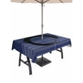 thumbnail image 1 of Outdoor Tablecloth with Umbrella Hole for Patio/Picnic/Party/Camping, Navy Blue Striped Waterproof Table Cloth Rectangle Table Cover Washable, Black Geometric Vintage Stripes Ombre (54"x 80"), 1 of 8