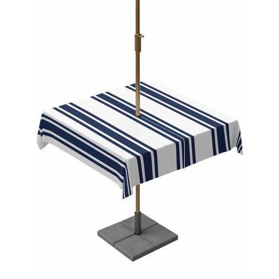 Outdoor Tablecloth with Umbrella Hole for Patio/Picnic/Party/Camping, Navy Blue Striped Waterproof Table Cloth Square Cover Washable, Farmhouse Aesthetic Modern Stripes (60"x 60")