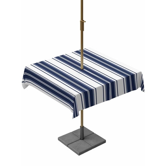 Outdoor Tablecloth with Umbrella Hole for Patio/Picnic/Party/Camping, Navy Blue Striped Waterproof Table Cloth Square Cover Washable, Modern Thin Line Vertical Stripes (54"x 54")