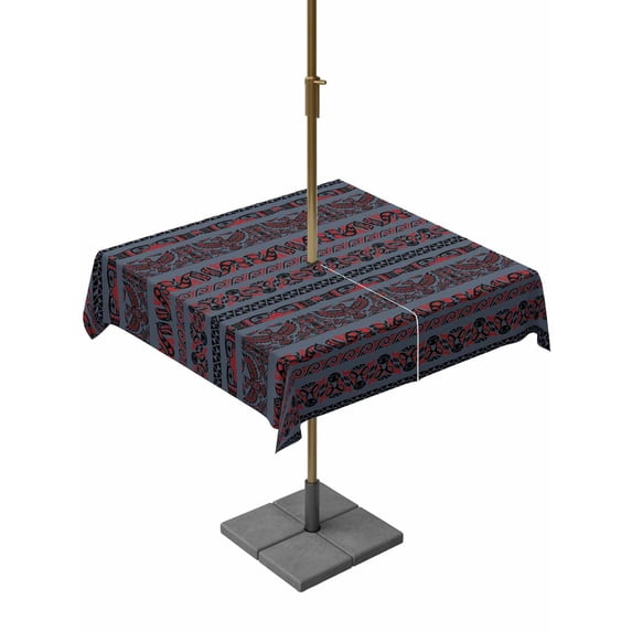 Outdoor Tablecloth with Umbrella Hole for Patio/Picnic/Party/Camping, Navy Blue Vintage Boho Waterproof Table Cloth Square Cover Washable, Farmhouse Ethnic Tribe Classic (54"x 54")