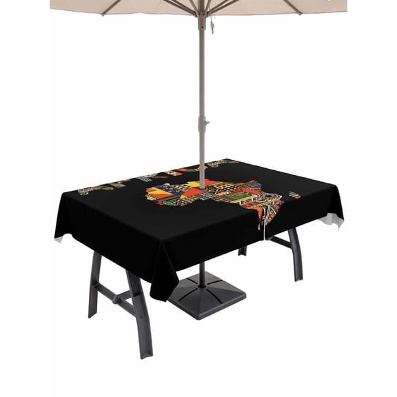 Outdoor Tablecloth with Umbrella Hole for Patio/Picnic/Party/Camping, North America Waterproof Table Cloth Rectangle Table Cover Washable, Colorful Maps Boho Ethnic Patterned Art (52"x 70")