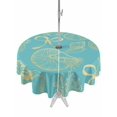 thumbnail image 1 of Outdoor Tablecloth with Umbrella Hole for Patio/Picnic/Party/Camping, Ocean Conch Shell Waterproof Table Cloth Round Cover Washable, Coastal Seahorse Coral Bows Vintage Blue (Dia 54"), 1 of 9
