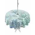 thumbnail image 1 of Outdoor Tablecloth with Umbrella Hole for Patio/Picnic/Party/Camping, Ocean Coral Waterproof Table Cloth Round Cover Washable, Summer Coastal Sea Starfish Conch Blue Green (Dia 54"), 1 of 8