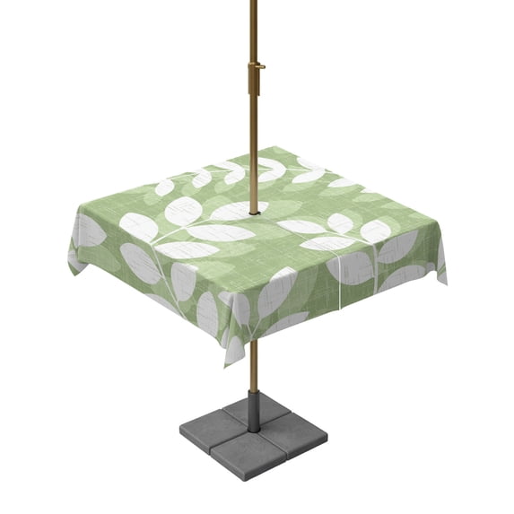 Outdoor Tablecloth with Umbrella Hole for Patio/Picnic/Party/Camping, Olive Green Leaves Waterproof Table Cloth Square Cover Washable, Farmhouse Botanical Branch Vintage Boho (60"x 60")