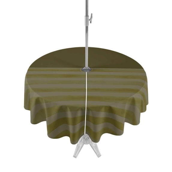 Outdoor Tablecloth with Umbrella Hole for Patio/Picnic/Party/Camping, Olive Green Striped Waterproof Table Cloth Round Cover Washable, Vintage Stripes Ombre (Dia 54")
