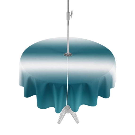 Outdoor Tablecloth with Umbrella Hole for Patio/Picnic/Party/Camping, Ombre Dark Teal Waterproof Table Cloth Round Cover Washable, Modern Abstract Art Gradient (Dia 54")