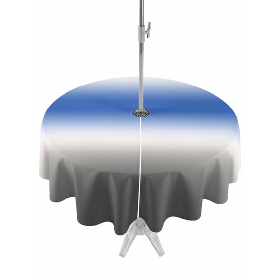 Outdoor Tablecloth with Umbrella Hole for Patio/Picnic/Party/Camping, Ombre Grey Blue Waterproof Table Cloth Round Cover Washable, Modern Abstract Art Gradient (Dia 60")
