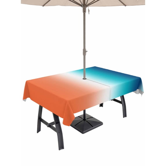 Outdoor Tablecloth with Umbrella Hole for Patio/Picnic/Party/Camping, Orange Blue Ombre Waterproof Table Cloth Rectangle Table Cover Washable, Abstract Modern Art Aesthetics (60"x 102")