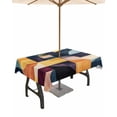 thumbnail image 1 of Outdoor Tablecloth with Umbrella Hole for Patio/Picnic/Party/Camping, Orange Geometric Waterproof Table Cloth Rectangle Table Cover Washable, Modern Abstract Simple Color Block 60"x 120", 1 of 7