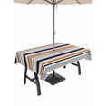 thumbnail image 1 of Outdoor Tablecloth with Umbrella Hole for Patio/Picnic/Party/Camping, Orange Grey Striped Waterproof Table Cloth Rectangle Table Cover Washable, Farmhouse Stripes Modern Abstract Art (60"x 120"), 1 of 8