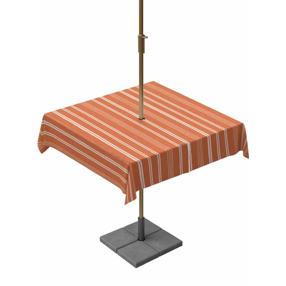 Outdoor Tablecloth with Umbrella Hole for Patio/Picnic/Party/Camping, Orange Red Striped Waterproof Table Cloth Square Cover Washable, Farmhouse Stripes Modern Vintage (60"x 60")