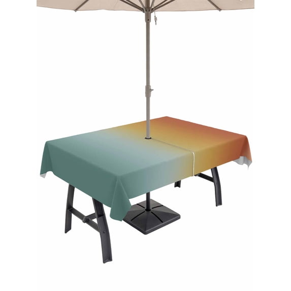 Outdoor Tablecloth with Umbrella Hole for Patio/Picnic/Party/Camping, Orange Yellow Green Ombre Waterproof Table Cloth Rectangle Table Cover Washable, Modern Art Aesthetics Abstract (54"x 80")