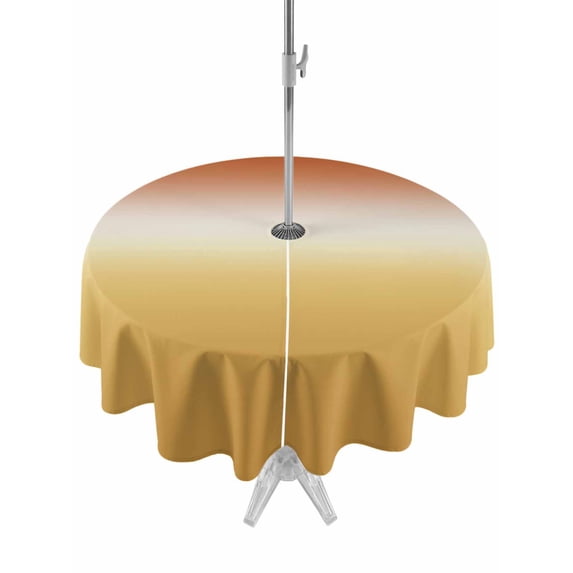 Outdoor Tablecloth with Umbrella Hole for Patio/Picnic/Party/Camping, Orange Yellow Ombre Waterproof Table Cloth Round Cover Washable, Contemporary Abstract Gradient (Dia 60")