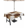 thumbnail image 1 of Outdoor Tablecloth with Umbrella Hole for Patio/Picnic/Party/Camping, Patchwork Texture Waterproof Table Cloth Rectangle Table Cover Washable, Retro Rustic Blocks Abstract Linen Brown (54"x 80"), 1 of 9
