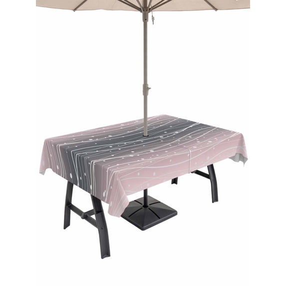 Outdoor Tablecloth with Umbrella Hole for Patio/Picnic/Party/Camping, Pink Black Ombre Waterproof Table Cloth Rectangle Table Cover Washable, Modern Abstract Striped Polka Dots (54"x 80")
